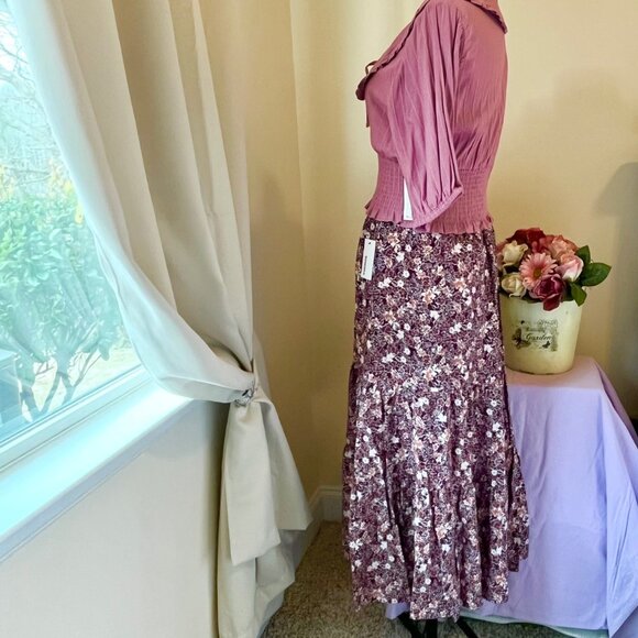 Sonoma Floral Tiered Peasant Skirt in Burgundy (L) New With Tag - Picture 5 of 11
